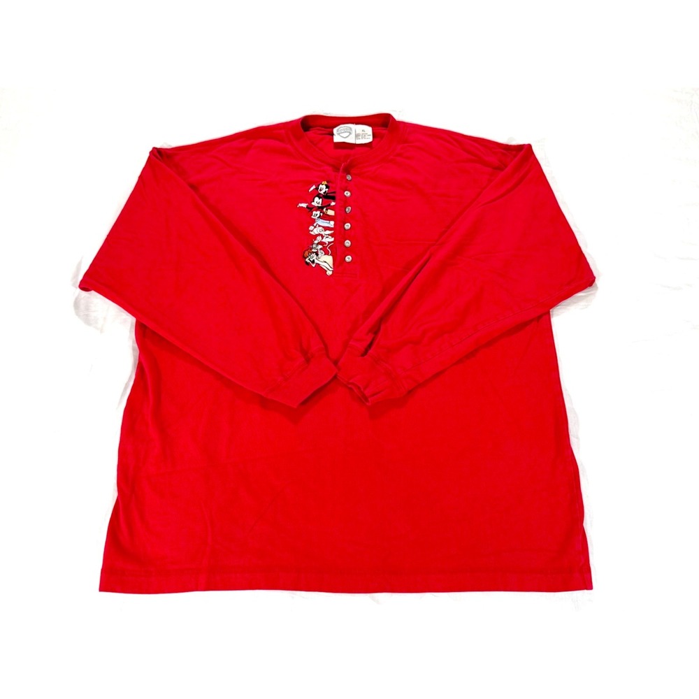 Vintage 1994 Animaniacs Warner Bros Red Henley Shirt Men's XL Long Sleeve